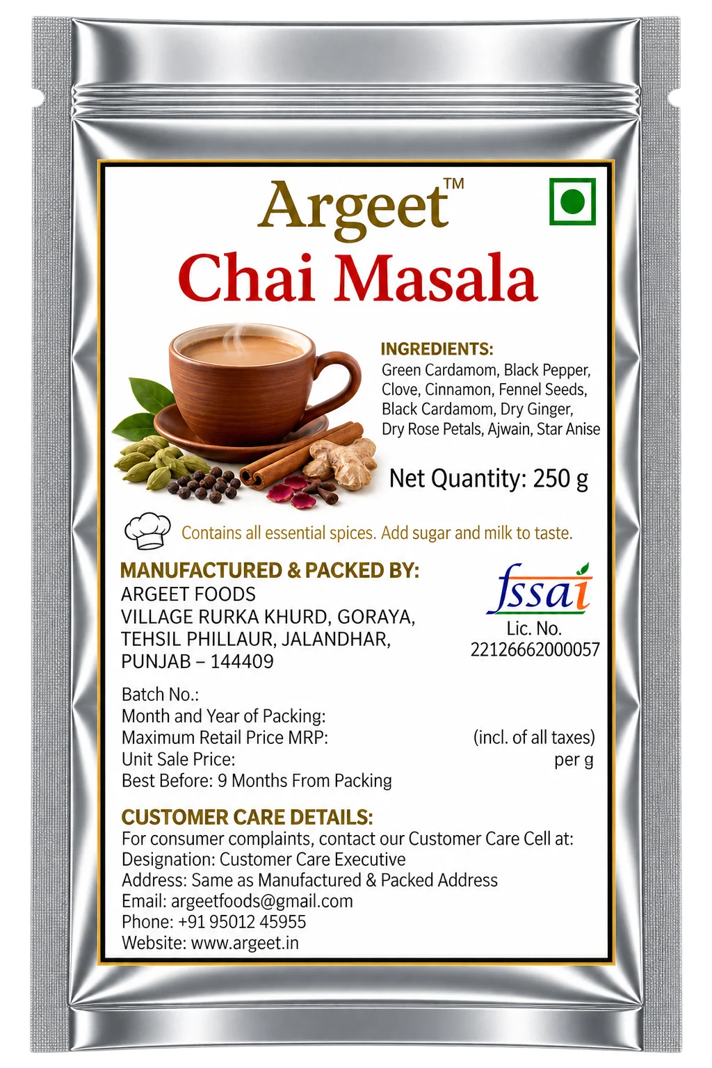 Argeet Chai Masala Pouch