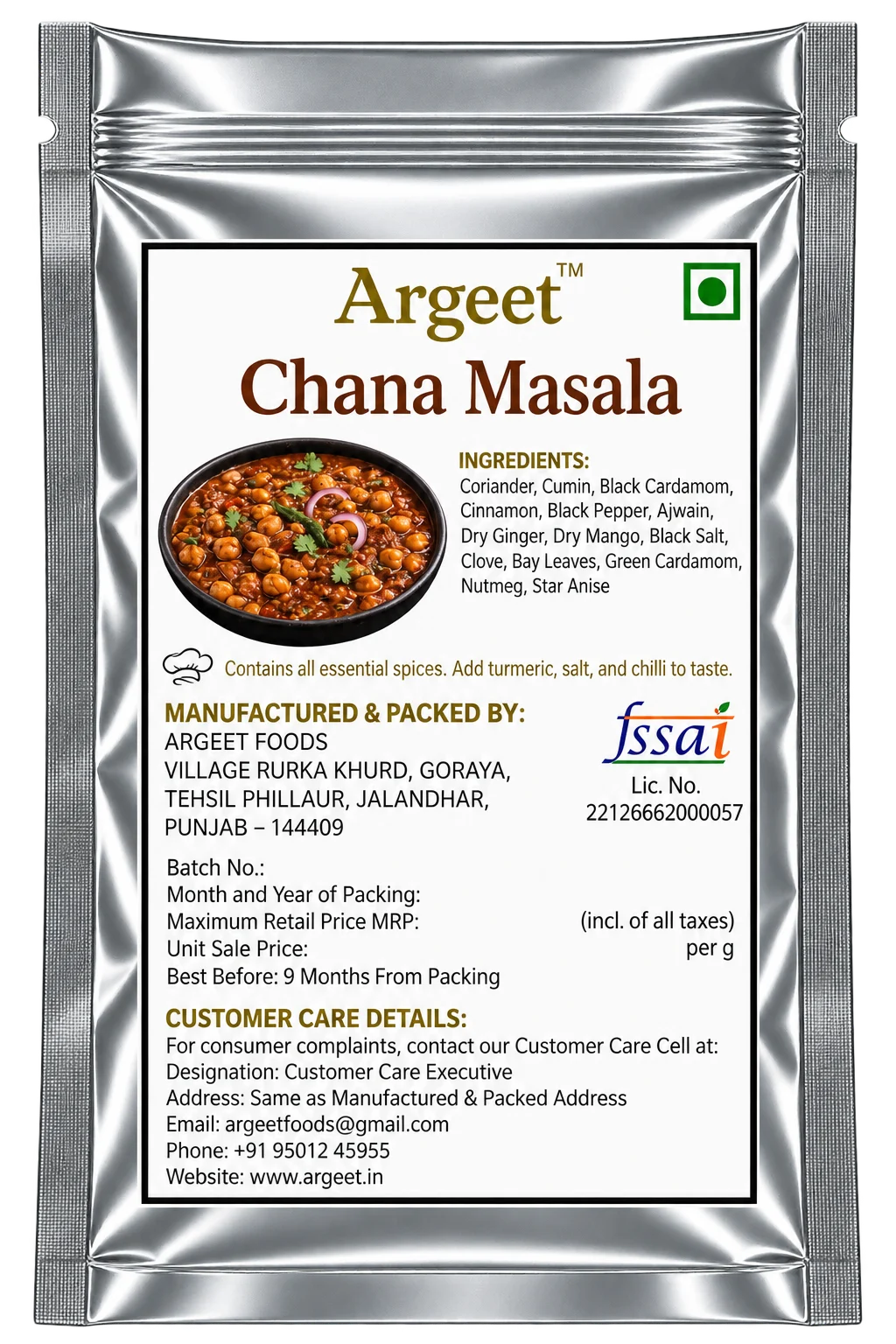 Argeet Chana Masala Pouch