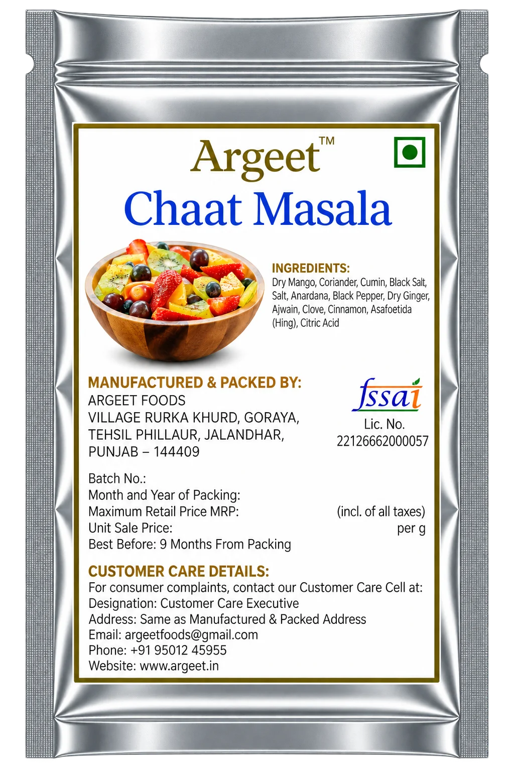 Argeet Chaat Masala Pouch