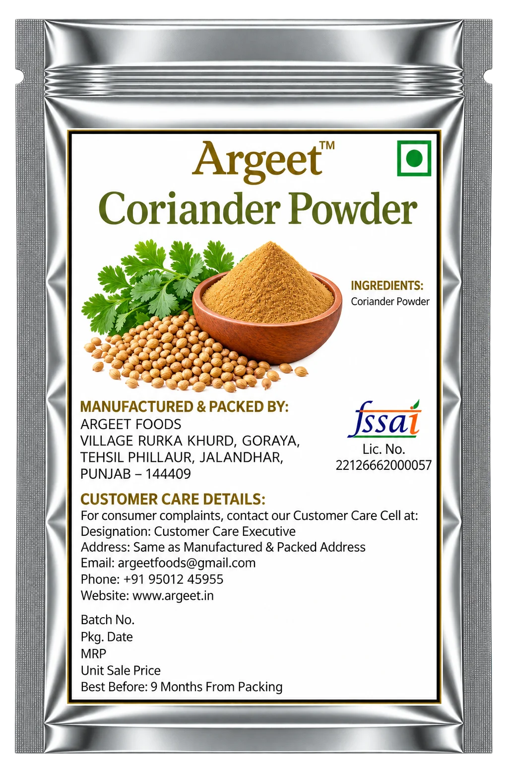 Argeet Coriander Powder Pouch