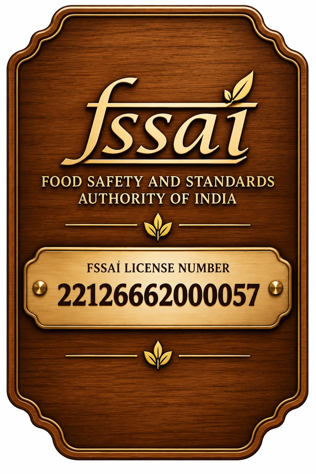 Argeet FSSAI License Number Plate